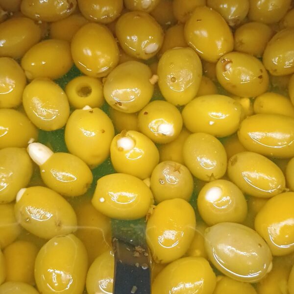 Box of Fresh Green Stuffed Olives